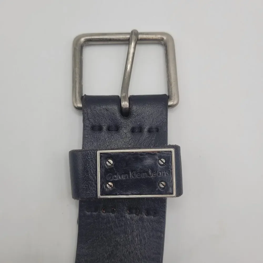 Calvin Klein Jeans Belt Mens 40 Black Leather Minimalist‎ Casual Rugged Y2K
